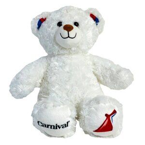 Carnival Cruise Teddy Bear Souvenir Stuffed Animal Fluffy White Embroidered Logo